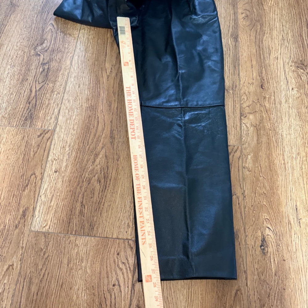 90s Comint Black Genuine Leather Pleated High Waist Pants Womens 25x27 moto boho - Picture 3 of 11